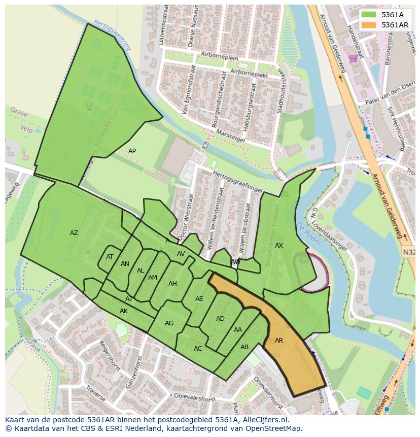 Afbeelding van het postcodegebied 5361 AR op de kaart.