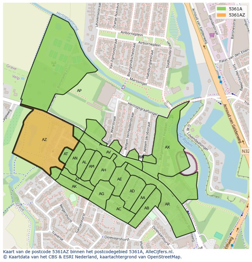 Afbeelding van het postcodegebied 5361 AZ op de kaart.