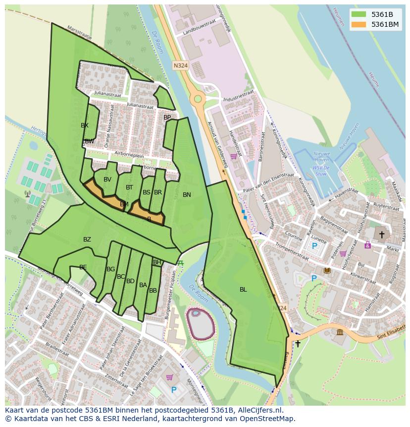 Afbeelding van het postcodegebied 5361 BM op de kaart.