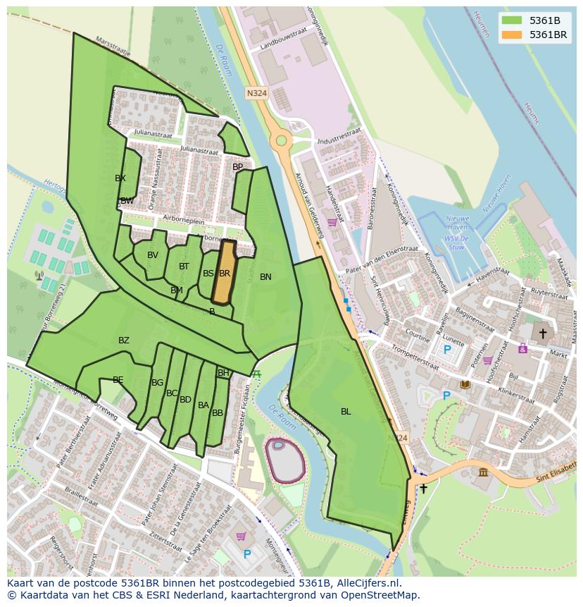Afbeelding van het postcodegebied 5361 BR op de kaart.