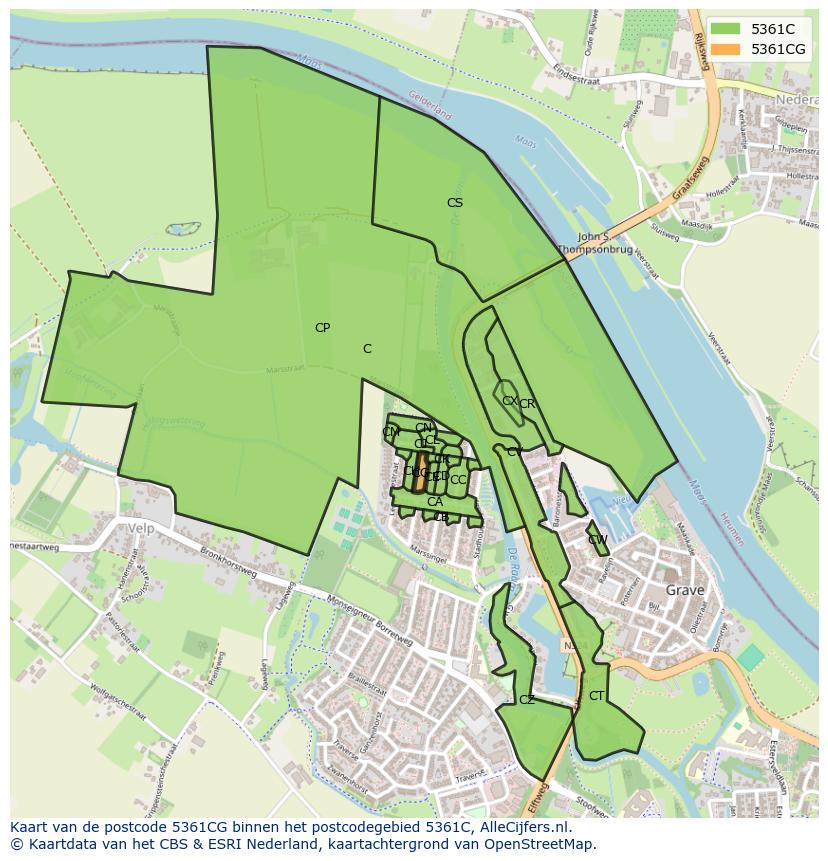 Afbeelding van het postcodegebied 5361 CG op de kaart.