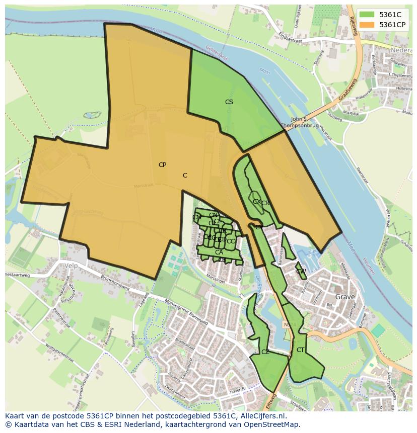 Afbeelding van het postcodegebied 5361 CP op de kaart.