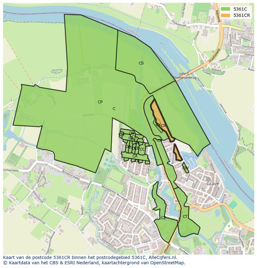 Afbeelding van het postcodegebied 5361 CR op de kaart.
