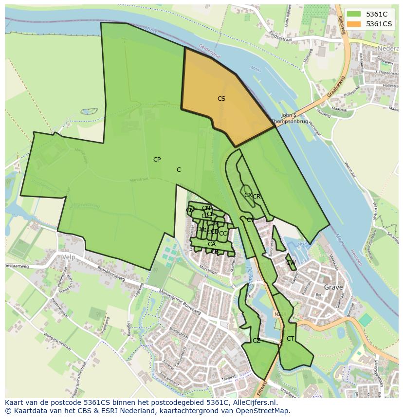 Afbeelding van het postcodegebied 5361 CS op de kaart.