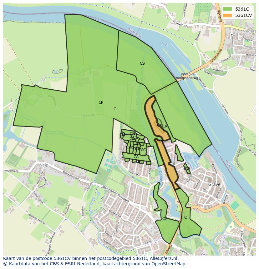 Afbeelding van het postcodegebied 5361 CV op de kaart.