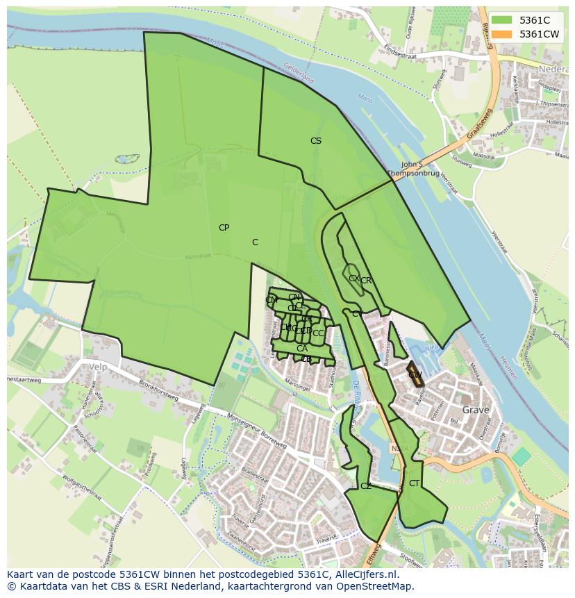 Afbeelding van het postcodegebied 5361 CW op de kaart.