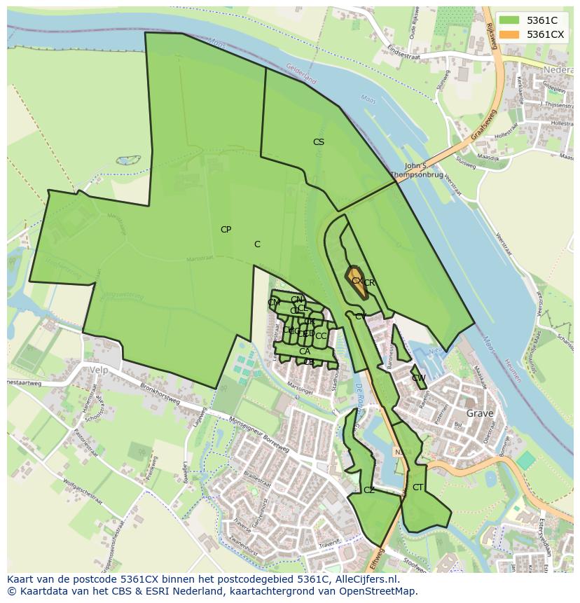 Afbeelding van het postcodegebied 5361 CX op de kaart.