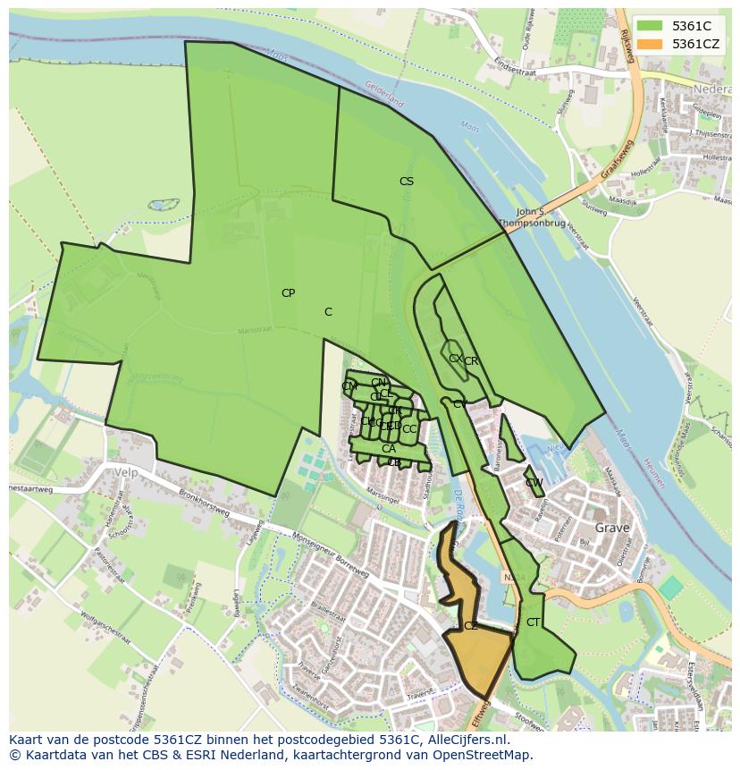 Afbeelding van het postcodegebied 5361 CZ op de kaart.