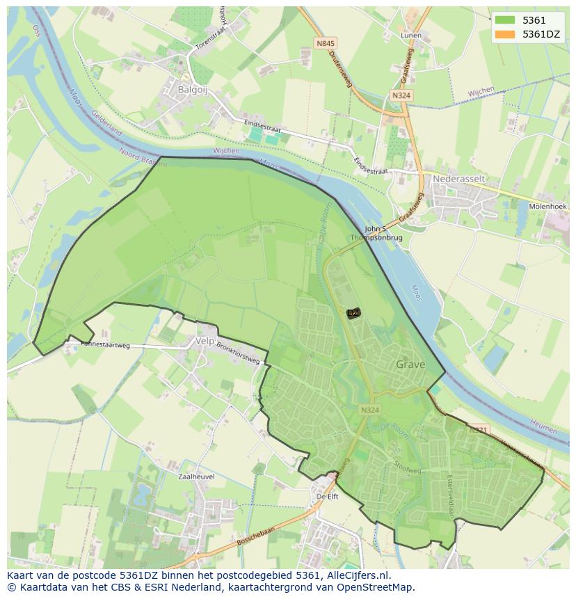 Afbeelding van het postcodegebied 5361 DZ op de kaart.