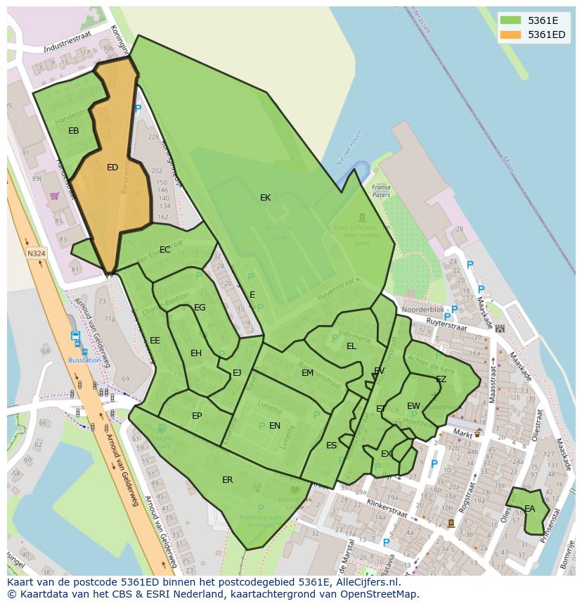 Afbeelding van het postcodegebied 5361 ED op de kaart.