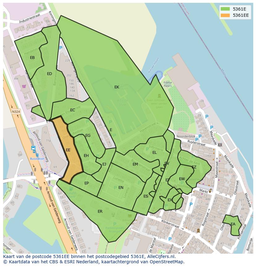 Afbeelding van het postcodegebied 5361 EE op de kaart.