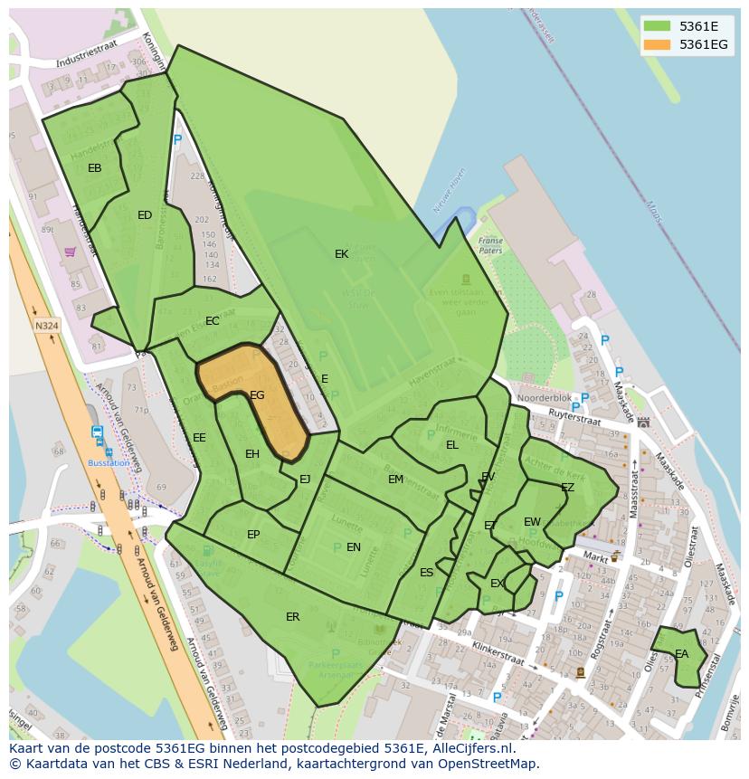 Afbeelding van het postcodegebied 5361 EG op de kaart.