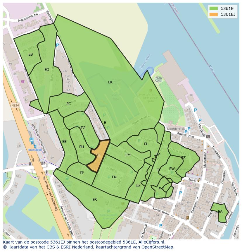 Afbeelding van het postcodegebied 5361 EJ op de kaart.