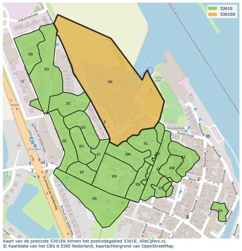 Afbeelding van het postcodegebied 5361 EK op de kaart.