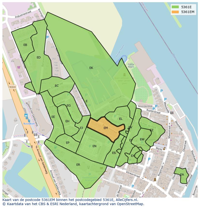 Afbeelding van het postcodegebied 5361 EM op de kaart.