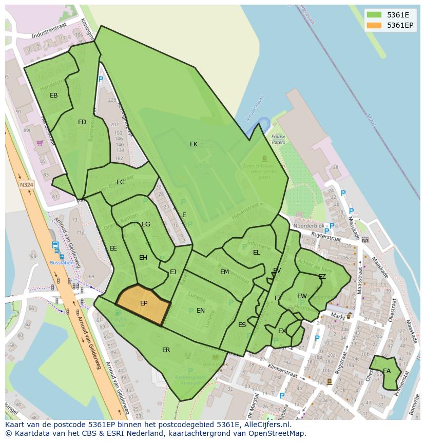 Afbeelding van het postcodegebied 5361 EP op de kaart.