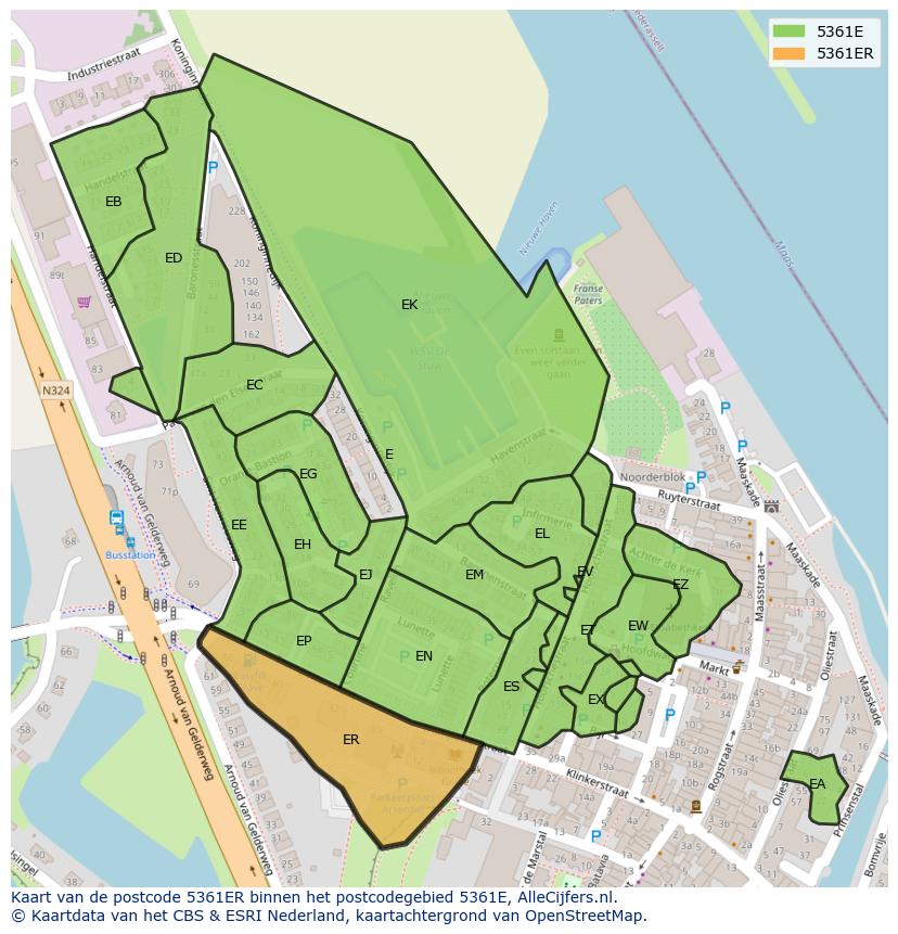 Afbeelding van het postcodegebied 5361 ER op de kaart.