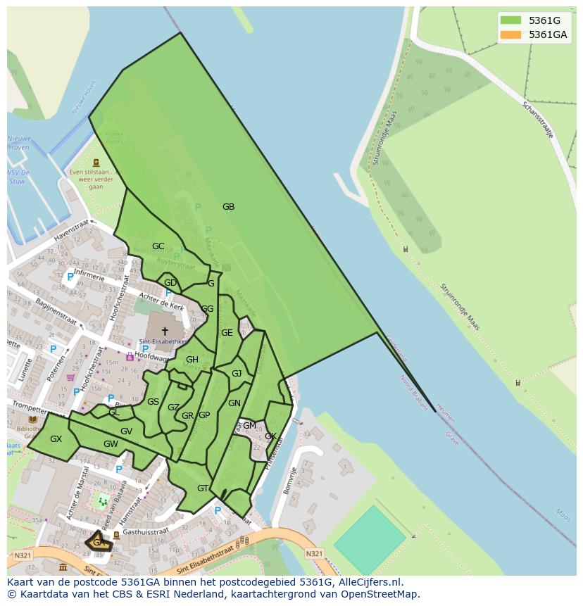 Afbeelding van het postcodegebied 5361 GA op de kaart.