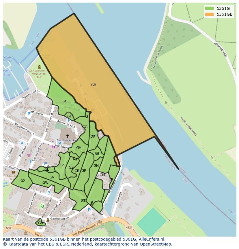 Afbeelding van het postcodegebied 5361 GB op de kaart.