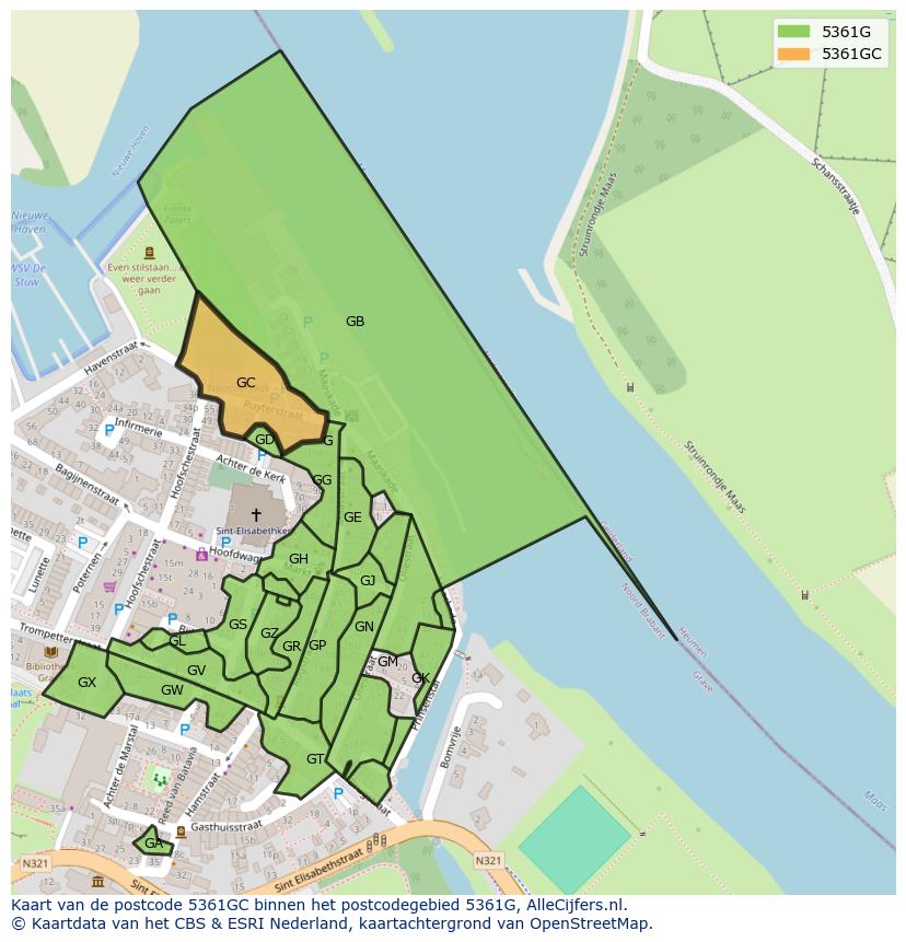 Afbeelding van het postcodegebied 5361 GC op de kaart.