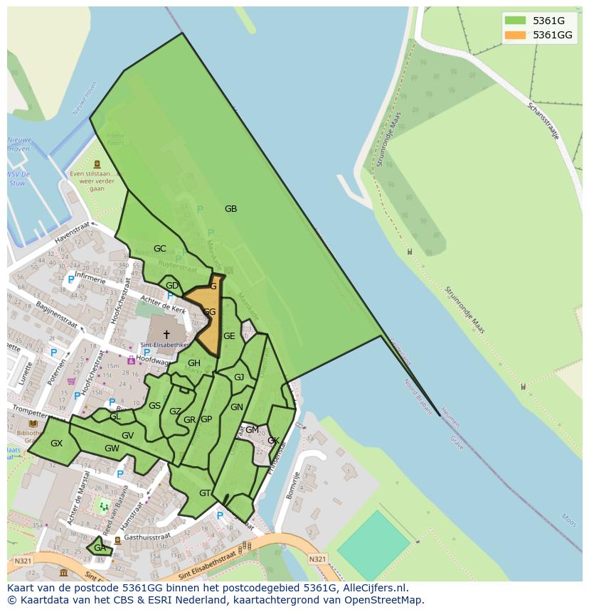 Afbeelding van het postcodegebied 5361 GG op de kaart.