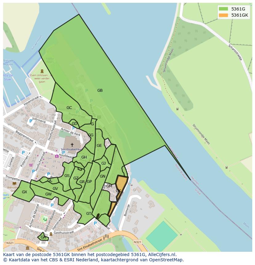 Afbeelding van het postcodegebied 5361 GK op de kaart.