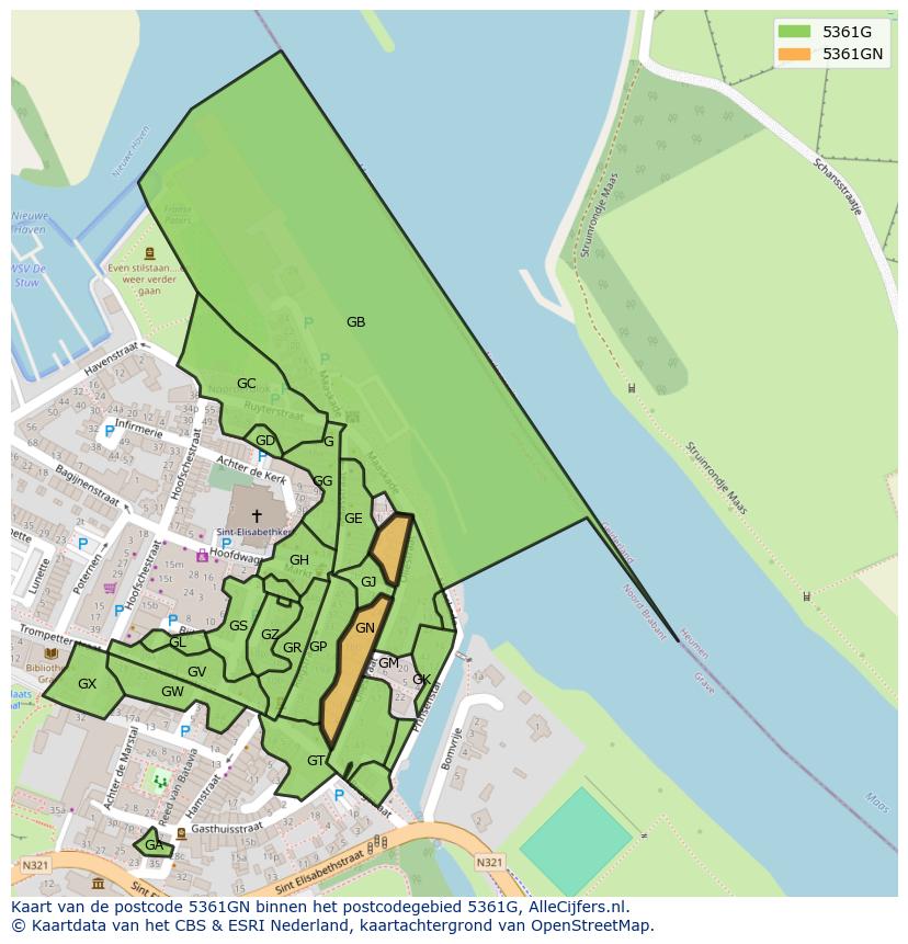 Afbeelding van het postcodegebied 5361 GN op de kaart.