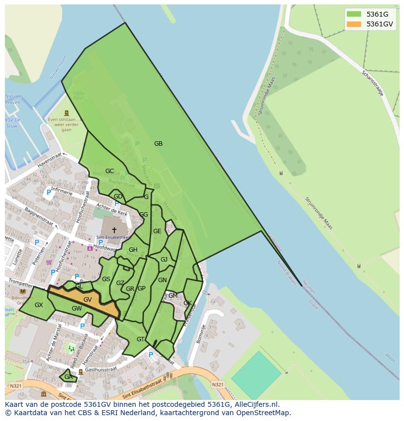Afbeelding van het postcodegebied 5361 GV op de kaart.