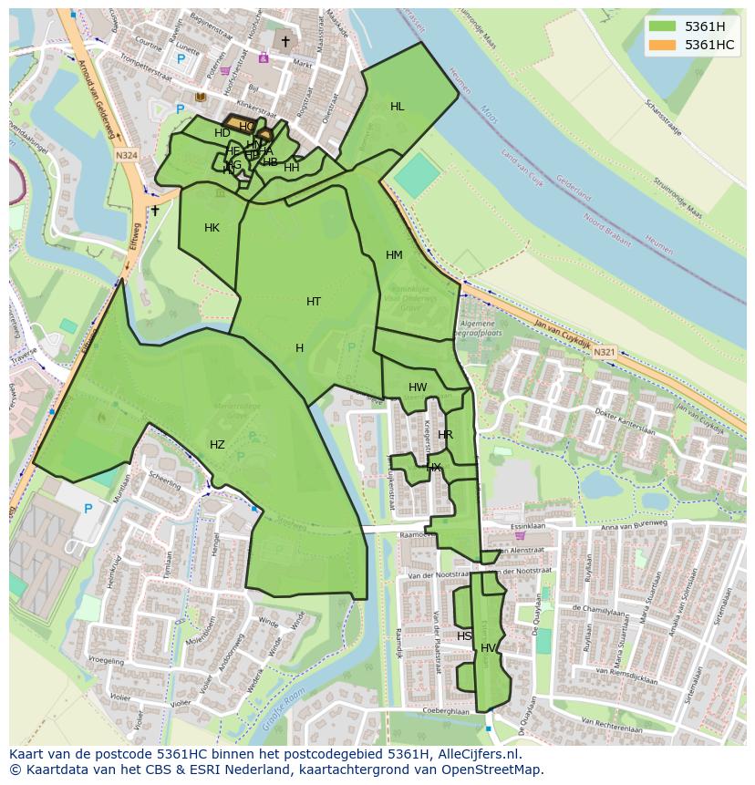 Afbeelding van het postcodegebied 5361 HC op de kaart.