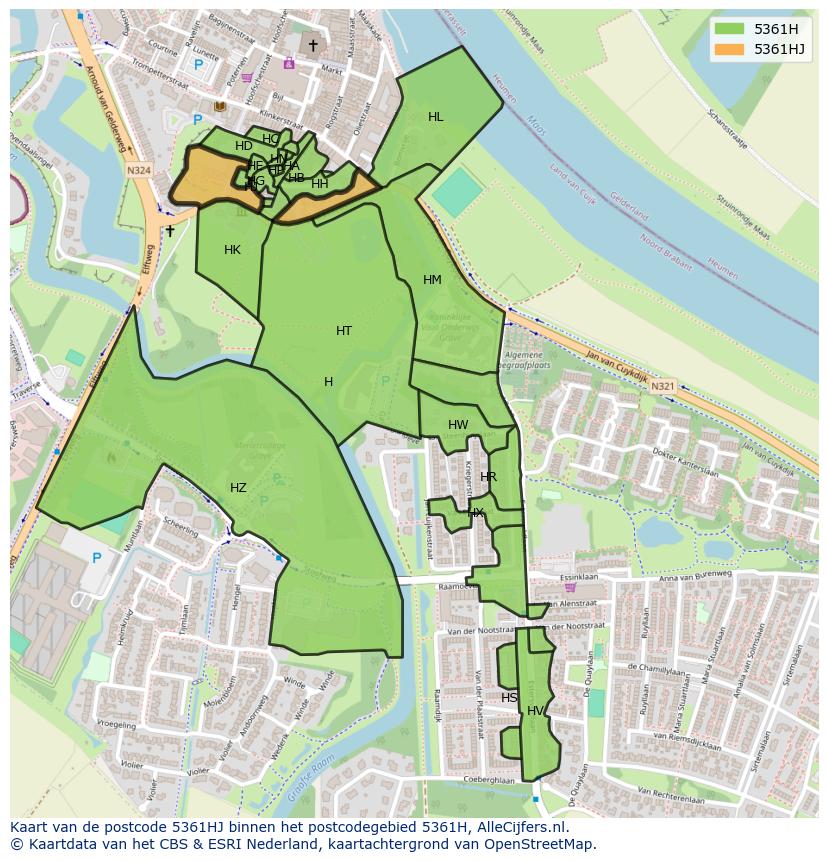 Afbeelding van het postcodegebied 5361 HJ op de kaart.