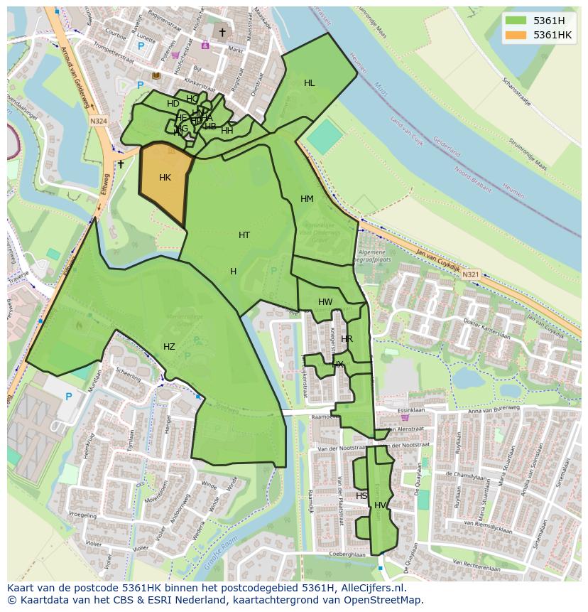 Afbeelding van het postcodegebied 5361 HK op de kaart.