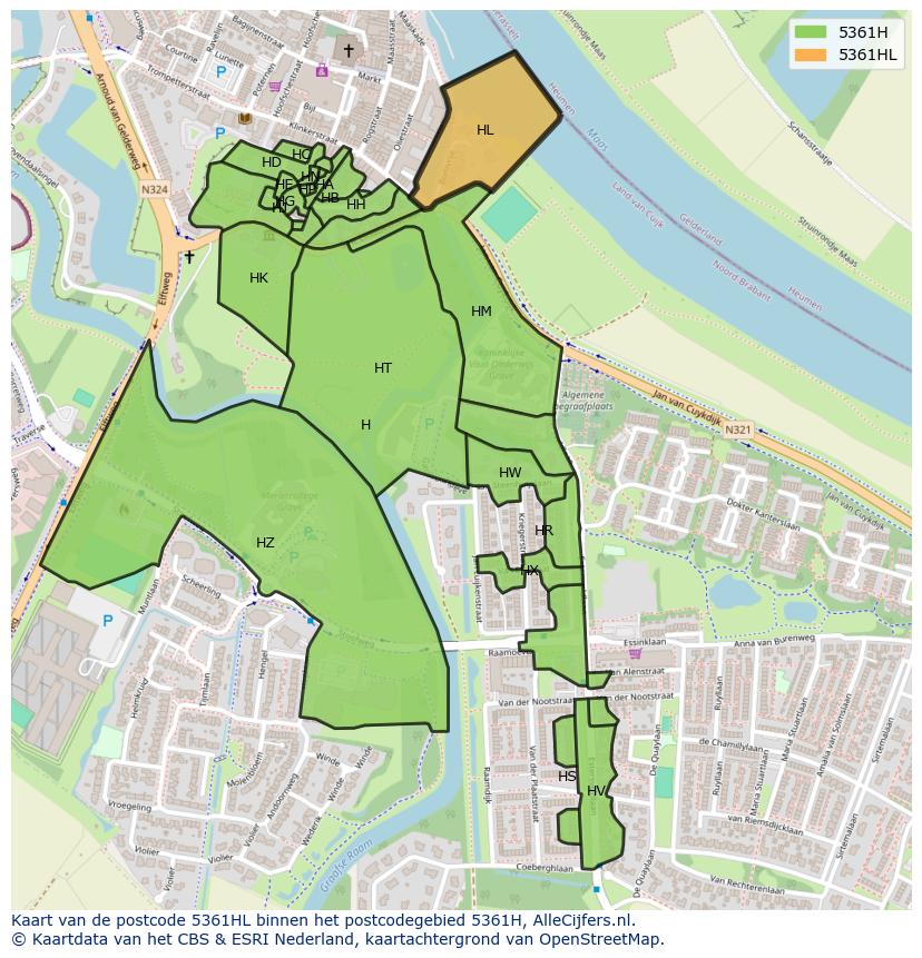 Afbeelding van het postcodegebied 5361 HL op de kaart.