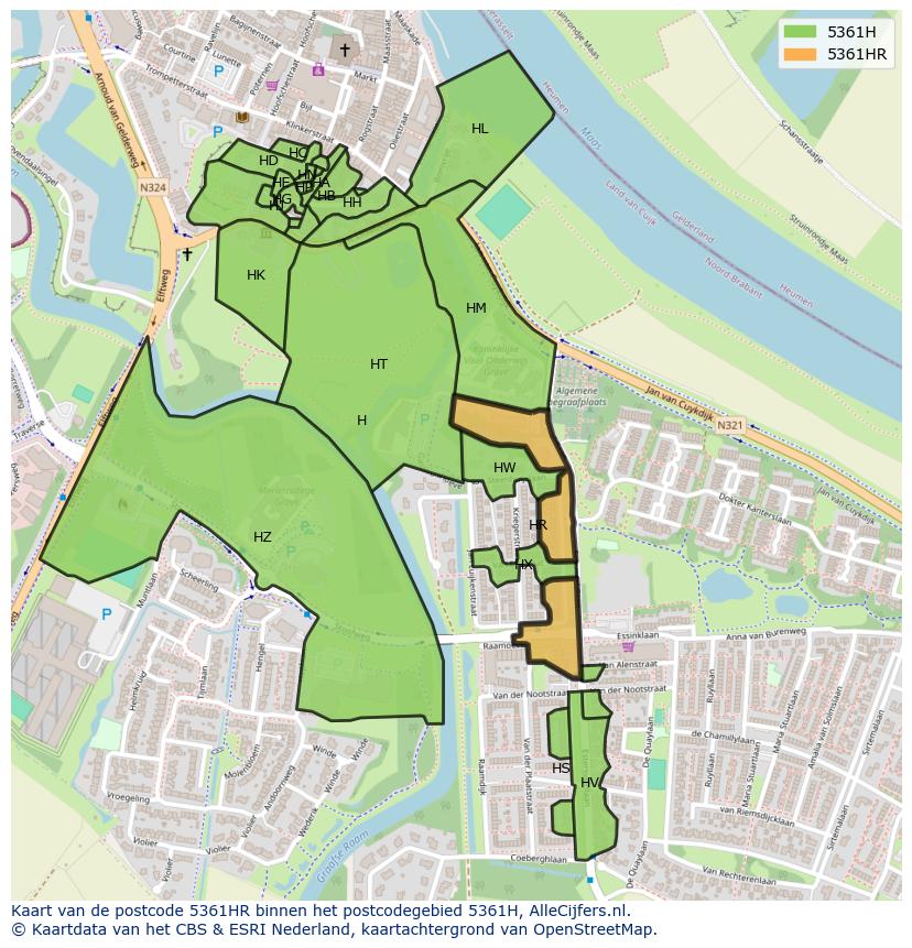 Afbeelding van het postcodegebied 5361 HR op de kaart.
