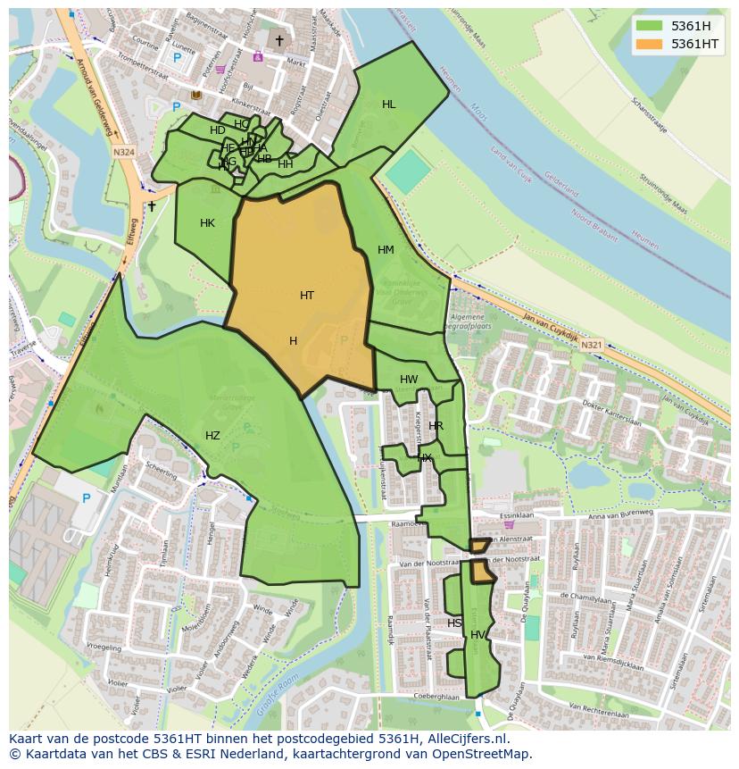 Afbeelding van het postcodegebied 5361 HT op de kaart.