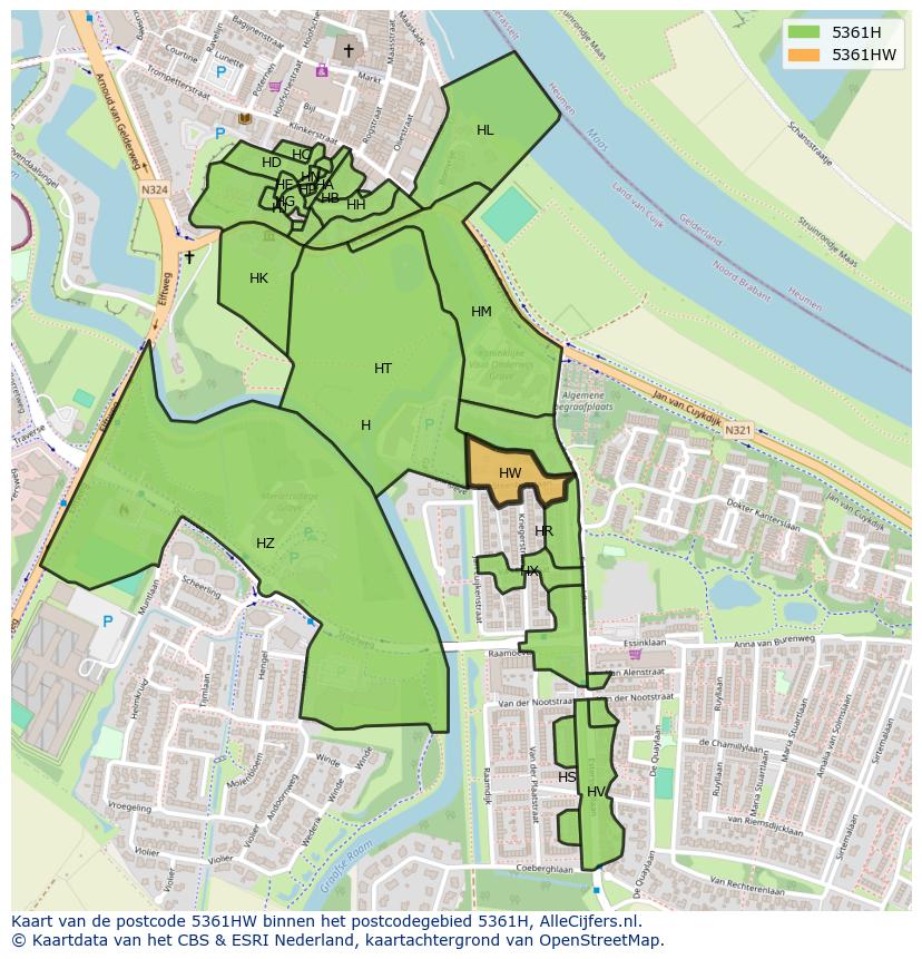Afbeelding van het postcodegebied 5361 HW op de kaart.