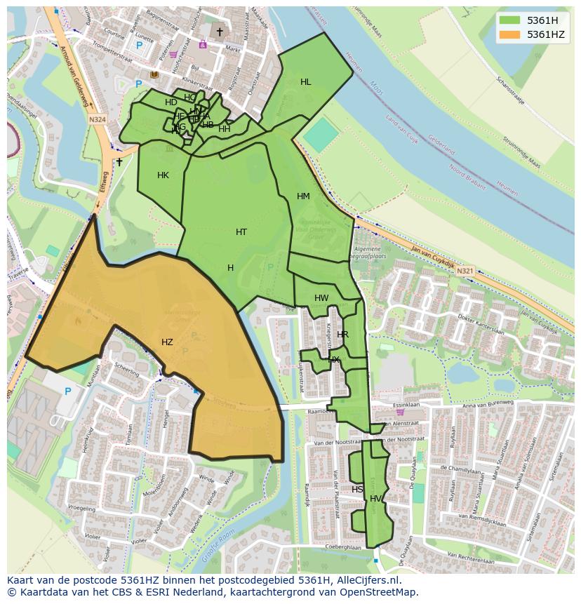 Afbeelding van het postcodegebied 5361 HZ op de kaart.