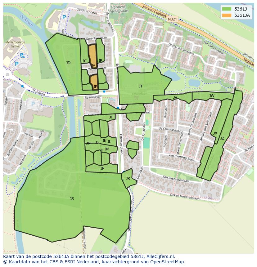 Afbeelding van het postcodegebied 5361 JA op de kaart.
