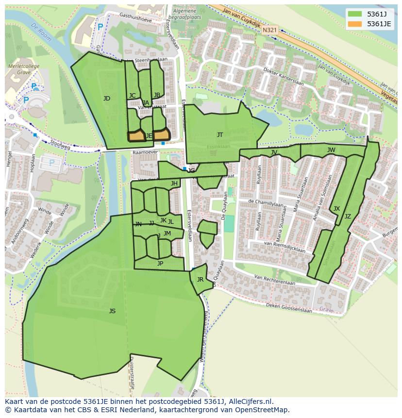 Afbeelding van het postcodegebied 5361 JE op de kaart.