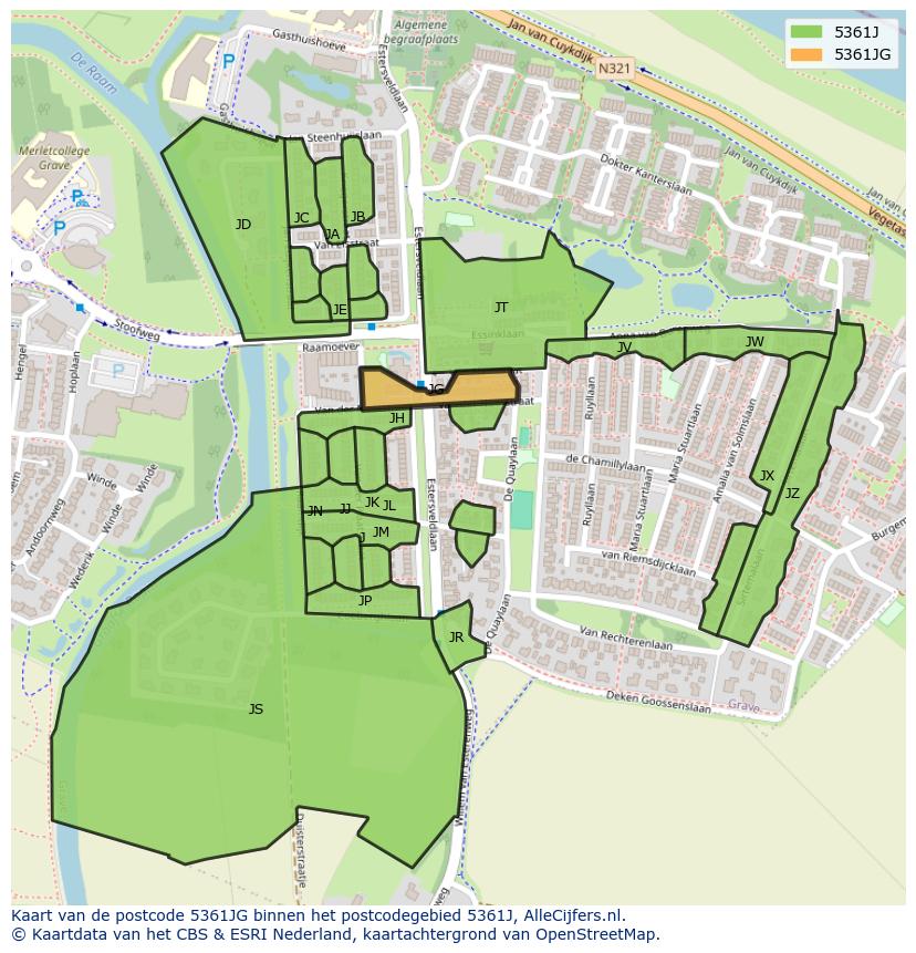 Afbeelding van het postcodegebied 5361 JG op de kaart.