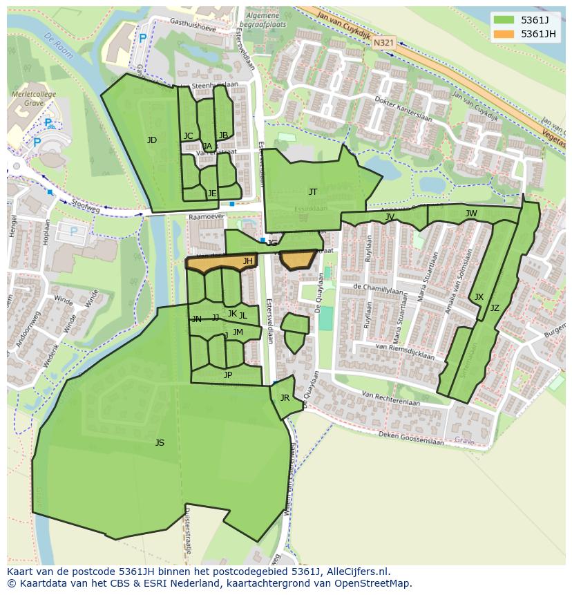 Afbeelding van het postcodegebied 5361 JH op de kaart.