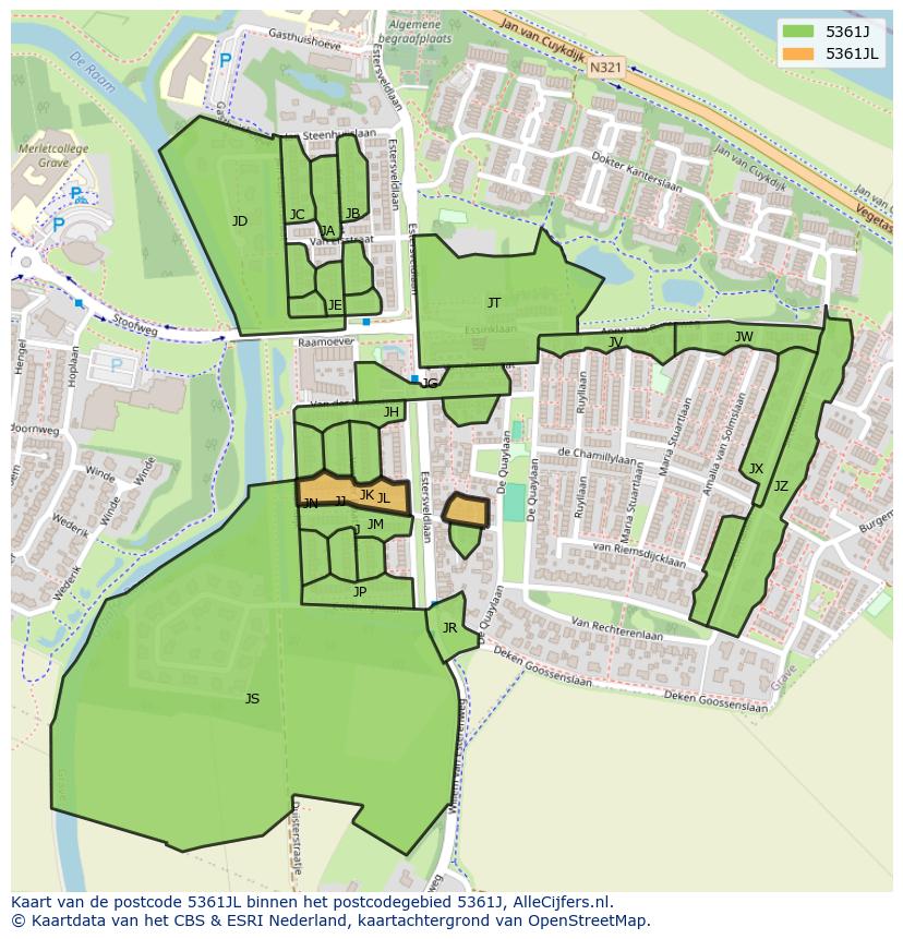 Afbeelding van het postcodegebied 5361 JL op de kaart.