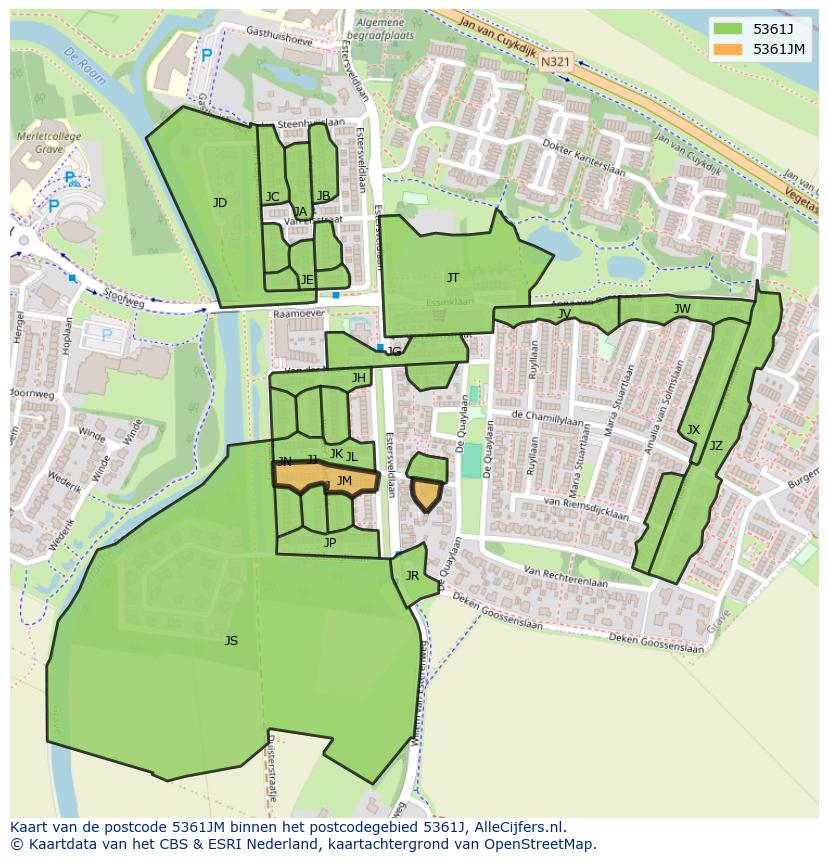 Afbeelding van het postcodegebied 5361 JM op de kaart.