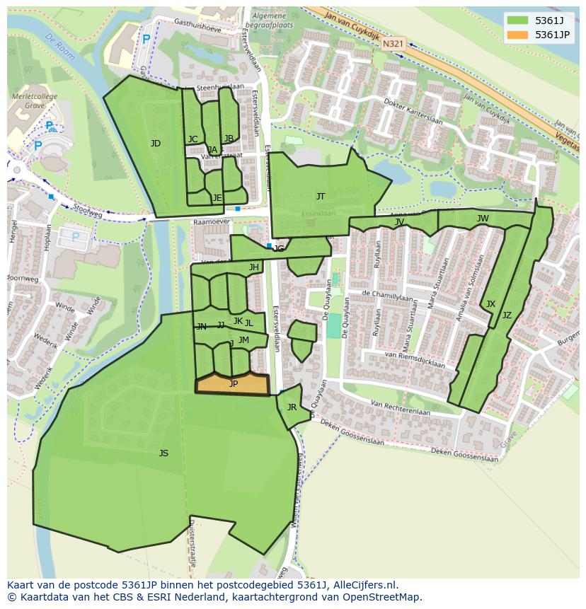 Afbeelding van het postcodegebied 5361 JP op de kaart.