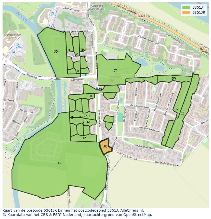 Afbeelding van het postcodegebied 5361 JR op de kaart.