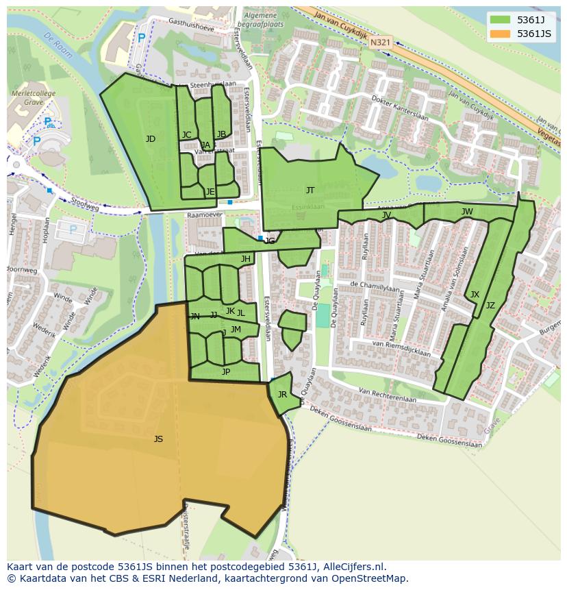 Afbeelding van het postcodegebied 5361 JS op de kaart.