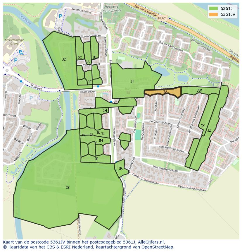 Afbeelding van het postcodegebied 5361 JV op de kaart.
