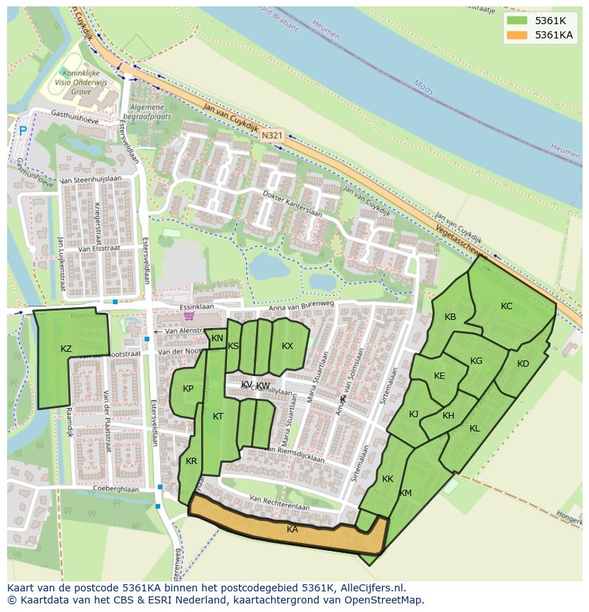 Afbeelding van het postcodegebied 5361 KA op de kaart.