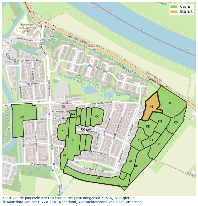 Afbeelding van het postcodegebied 5361 KB op de kaart.