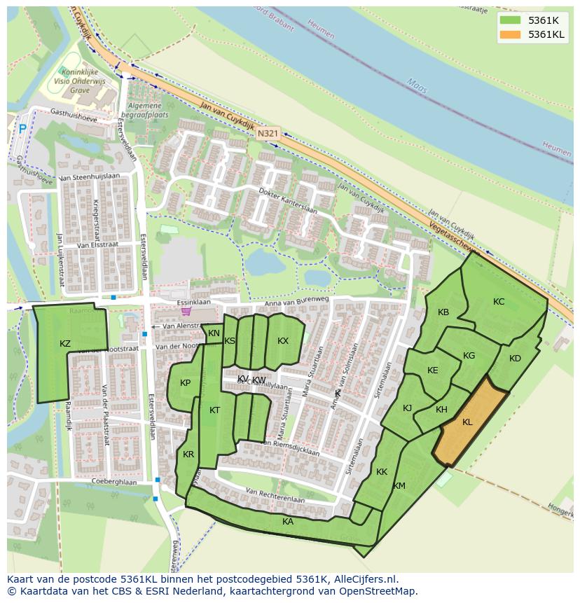 Afbeelding van het postcodegebied 5361 KL op de kaart.