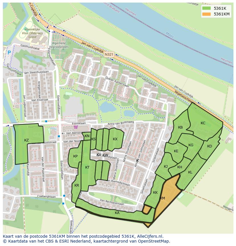 Afbeelding van het postcodegebied 5361 KM op de kaart.